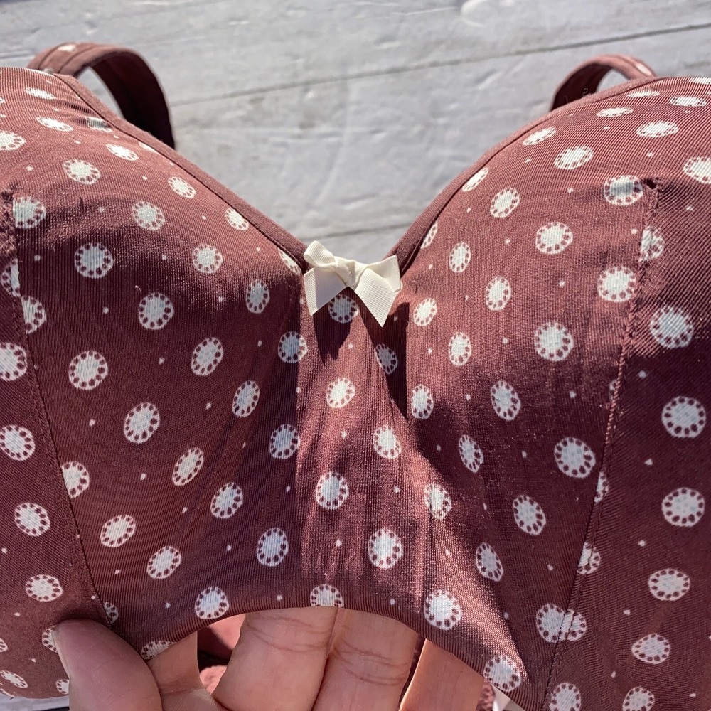 Cacique 44DD Bra Lightly Lined Balconette Underwire Mauve Cream Floral Dot Soft - Picture 4 of 12